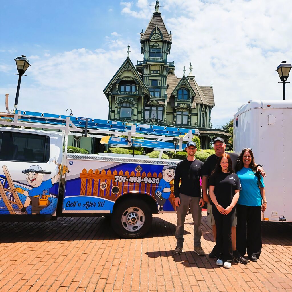 Douglas Boltzen and his team from BP Builders in front of the historic Carson Mansion in Eureka, California. Your trusted local contractor for home renovations and quality craftsmanship
